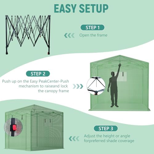 8x6 ft walk‑in green house for outdoors, pop‑up, side view