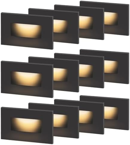 120V Dimmable LED Step Lights, 3000K/4000K/5000K, 12-Pack | Line Voltage 3.5W 175lm Landscape Lighting for Stairway Pathway Patio, Indoor Outdoor Wet Location, Aluminum ORB Finish