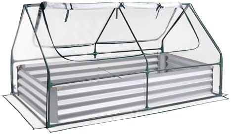 vevor 6x3x1ft metal raised garden bed with greenhouse, view 9