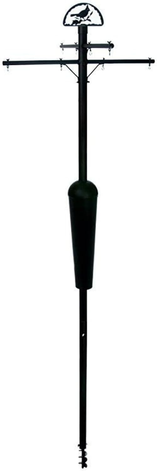 Squirrel Stopper Deluxe Squirrel Proof Bird Feeder Pole with Patented Spring Baffle, Heavy Duty Galvanized Steel Pole System with Auger, Raccoon Proof, Holds Up to 8 Feeders and Accessories - Black