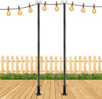 8FT Heavy Duty String Light Poles for Ground (2Pack) | Adjustable Metal Poles for Outdoor String Light Hanging with Flange Base, Backyard, Garden, Patio, for Party
