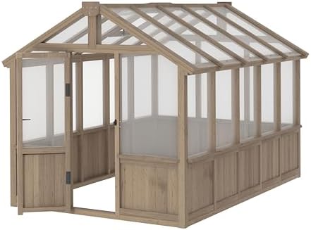 veikou 6' x10' wood greenhouse for outdoors with, close-up detail