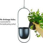 modern metal hanging planters with 6 inch pots, side view