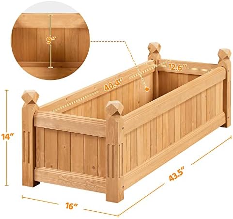 yaheetech 43.5" wooden raised garden bed rectangular planter, close-up detail