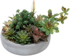 mygift artificial succulent arrangement in round gray cement, front angle view