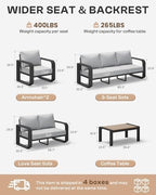 oversized aluminum outdoor furniture set, extra large patio, front angle view