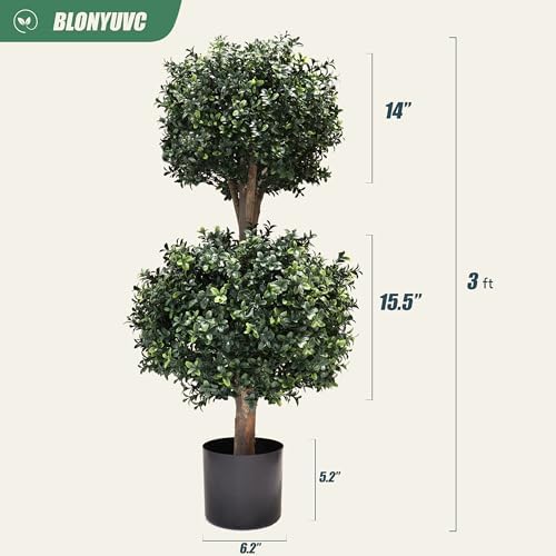 3ft-35'' artificial boxwood double ball topiary trees,2pack faux, close-up detail