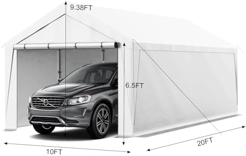carport 10x20ft heavy duty canopy storage shed,portable garage showing dimensions