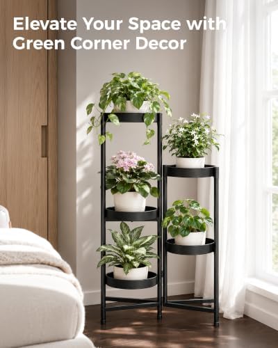 bamworld plant stand indoor outdoor 5 tier corner, front angle view