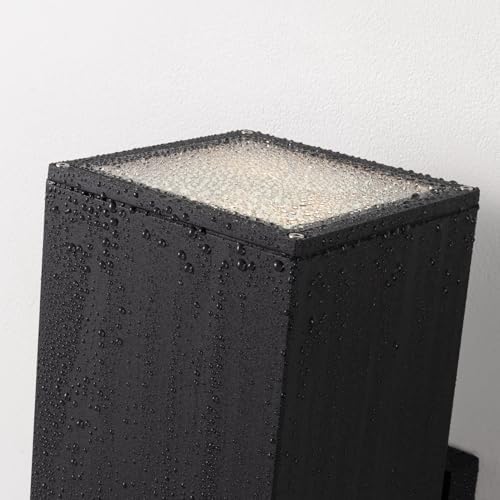 mirrea 18" Modern Outdoor Porch Light in 2 Lights, Matte Black, 2 Pack | Patio wall sconce, aluminum rectangular tube, tempered glass, waterproof. Up & down lighting for outdoor wall mount fixture.