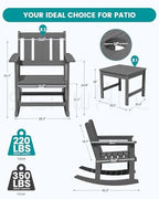 SERWALL 3-Piece Patio Furniture Set with 2 Rocking Chairs & Table, Grey | All-Weather HDPE Bistro Set: Includes rocking chairs and table with umbrella hole for cozy outdoor leisure and relaxation.