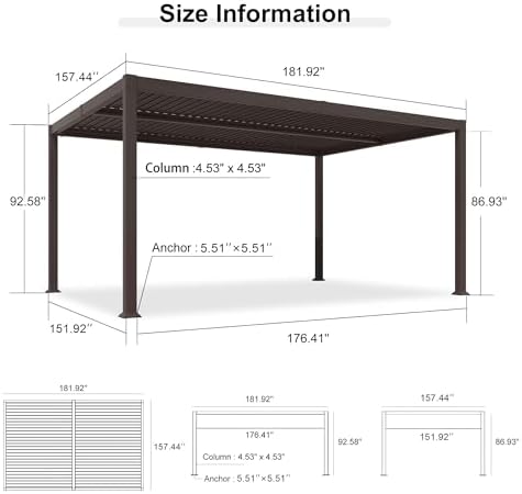 purple leaf outdoor louvered pergola 13' x 15', front angle view