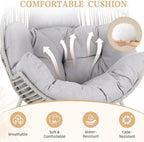 Vongrasig Outdoor Wicker Egg Chair PE Rattan Chair with Cushion, Oversized Patio Lounge Chair for Outdoor, Indoor, Balcony, Backyard, Garden, Grey/Beige Rattan