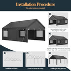shintenchi carport 10' x 20' heavy duty portable, side view