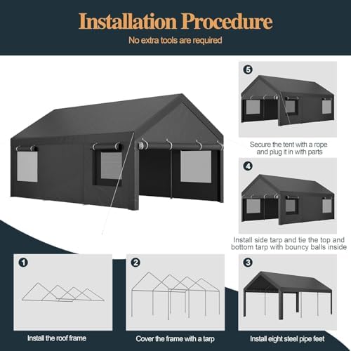 shintenchi carport 10' x 20' heavy duty portable, side view