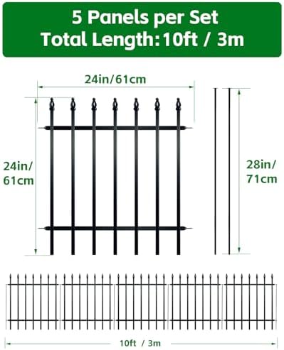 arifaro 5 panels metal garden fence 24" h shown in use