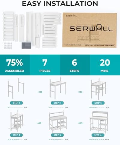 serwall outdoor potting bench with removable sink,gardening table,white, package contents