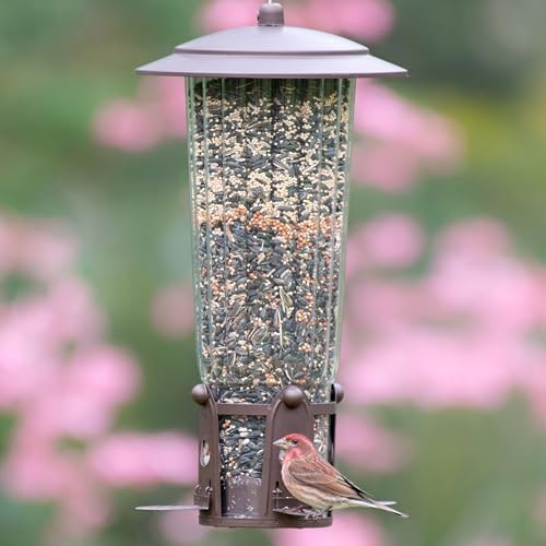 perky-pet squirrel-be-gone max bird feeder, (4) flexport feeding, front angle view
