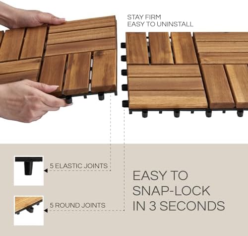 thyoi premium deck tiles, 10 pcs patio flooring showing dimensions