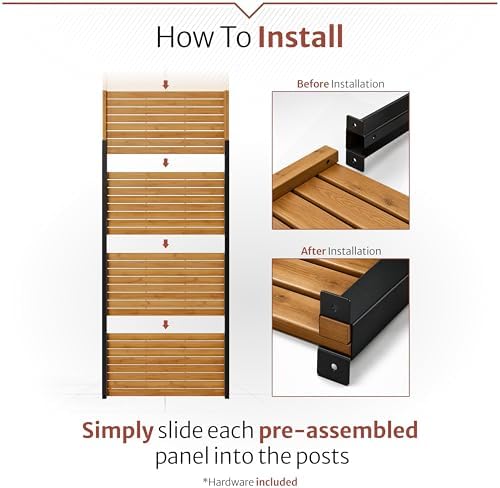 enclo easy assembly freestanding/surface mounted privacy screen, hardwood, side view