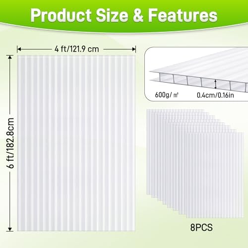 quibbay 8pcs polycarbonate greenhouse panels, 6' x 4' shown in use