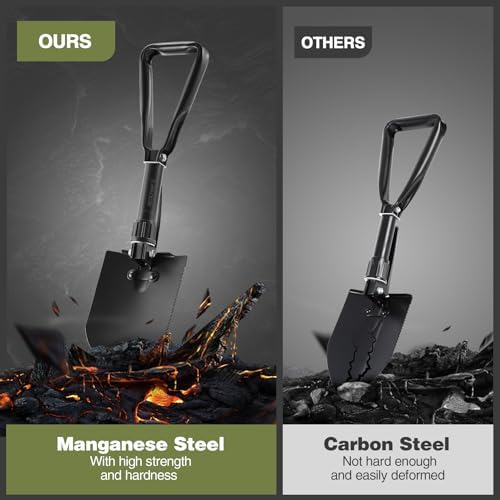 redcamp 23" military folding camping shovel, tri-fold survival, close-up detail