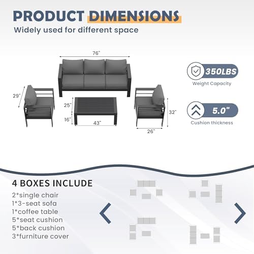 amopatio aluminum patio furniture set with 5'' thick on a desk or shelf
