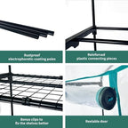 4 tier mini indoor greenhouse upgraded with shelf showing dimensions