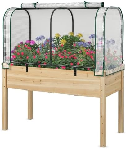 raised garden bed with greenhouse, waterproof sun-protective green, view 9