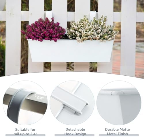 metal railing planters, 16 inch large rectangular hanging, close-up detail