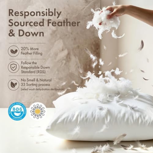 miulee 22x22 pillow inserts, set of 2 feather, side view
