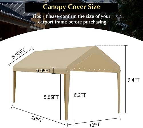 10x20 ft car canopy replacement cover, 800d waterproof, close-up detail