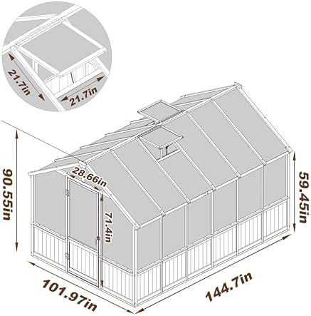 yardenaler 8x12 ft greenhouse kit with 6mm thick shown in use