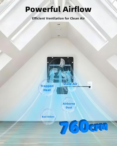 8'' upgraded shutter exhaust fan with thermostat &, close-up detail