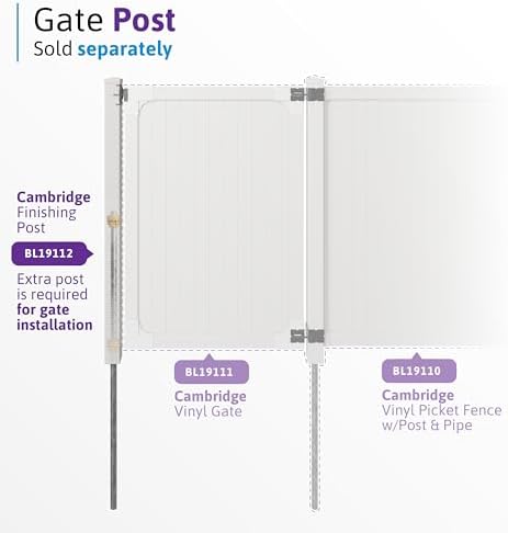 wambam cambridge privacy gate, white vinyl no dig showing dimensions