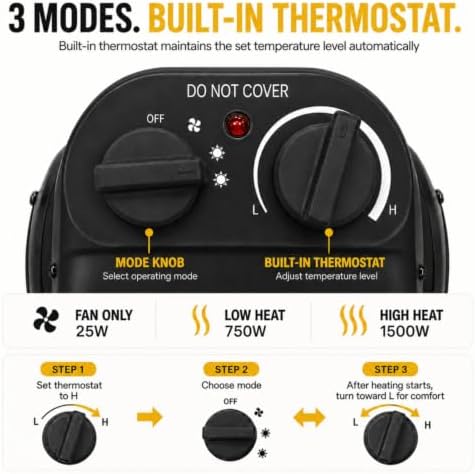 1500w space heater, electric garage heater with fast showing dimensions