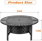 outvue 42 inch fire pit with 2 grills showing dimensions