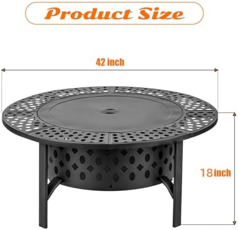 outvue 42 inch fire pit with 2 grills showing dimensions