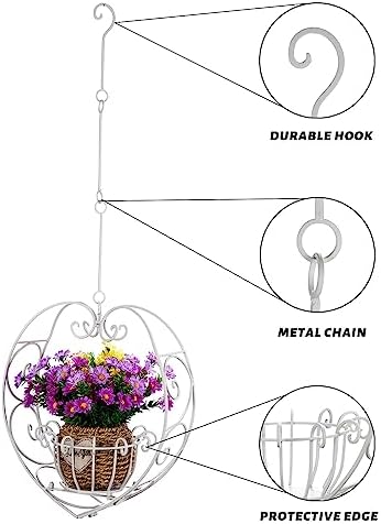 39.7" hanging plant holder,metal heart planter, hanging basket, side view