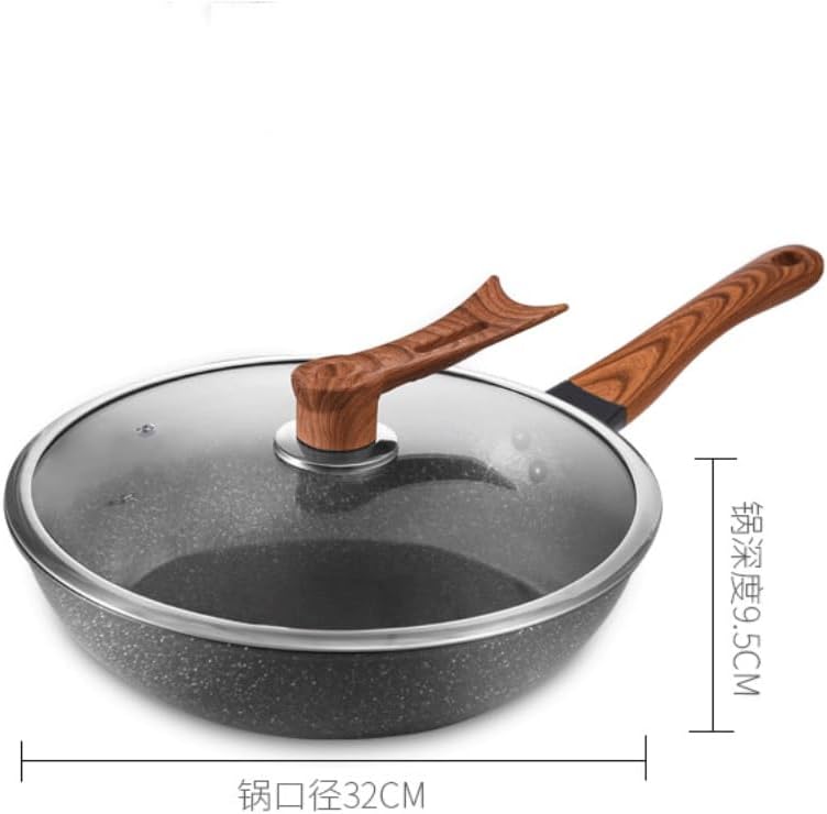 Wooden handle wheat rice stone wok household glass cover non stick boiler stove universal