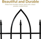 sunnydaze gothic arch decorative garden fence panels, black showing dimensions