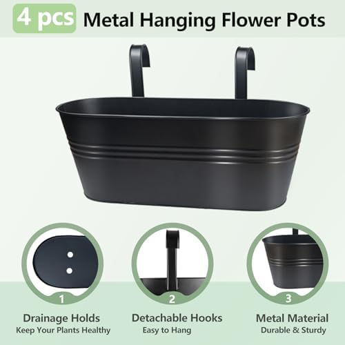 16 inch 4 pcs metal hanging flower pots showing dimensions