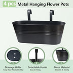 16 inch 4 pcs metal hanging flower pots showing dimensions