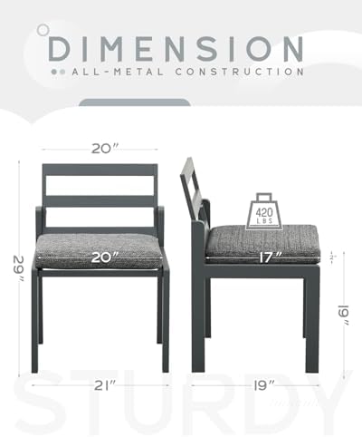Patio Dining Chairs Set of 2, Outdoor Metal Chairs with Cushions Grey