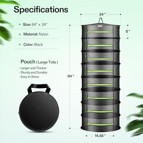 vivosun 8-layer mesh drying rack hanging design with shown in use