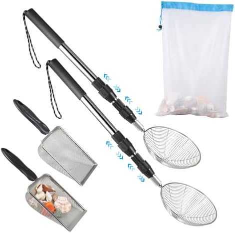 beach sand sifter, 2 beach sifting sand telescoping shown in use