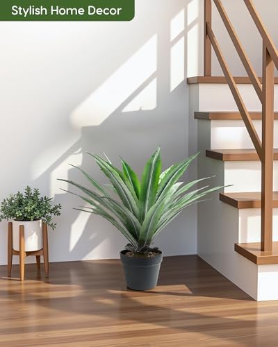 velener artificial agave plant in black pot with, front angle view
