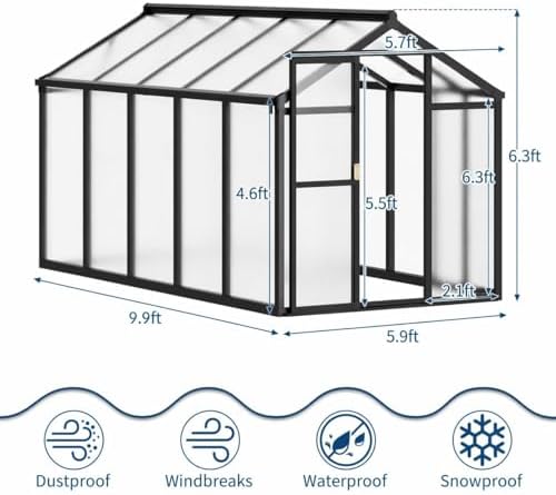 greenhouse, 6x10 ft greenhouse for outdoors, walk-in green, side view