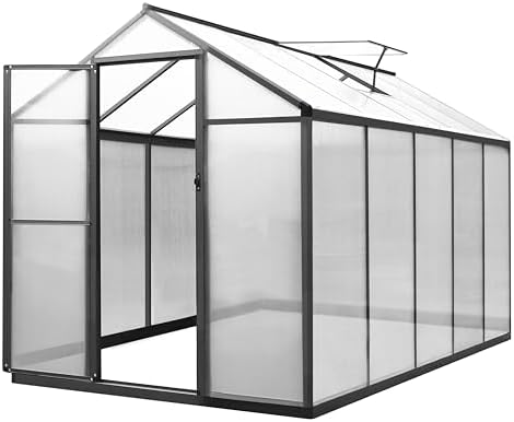 veikou 6' x 10' greenhouse for outdoors, polycarbonate, front angle view