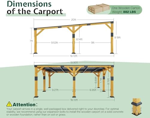 jocisland 20x20x9.2 ft heavy duty cedar wood carport shown in use